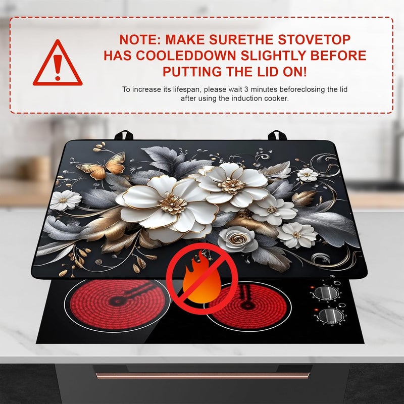 BVBOX White flower Stove Top Cover Retro Flower Gas Stove Top Cover for Home Decoration Kitchen Pad Non-Stick Washable Cooktop Covers Countertop Protector Keep Stove Clean 28"x20" - Image 3